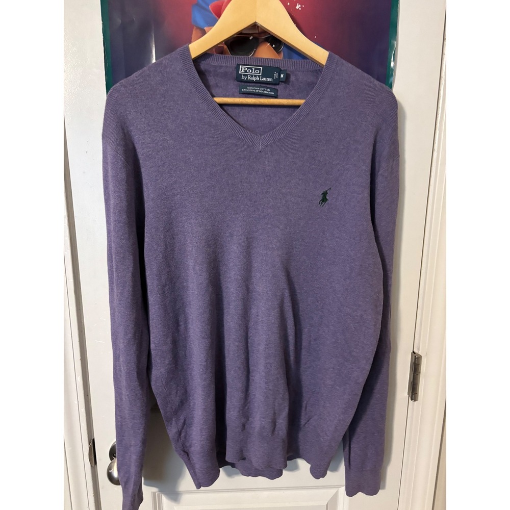 Polo Ralph Lauren Pima Cotton V-Neck Sweater Classic Fit Purple M - Picture 1 of 5